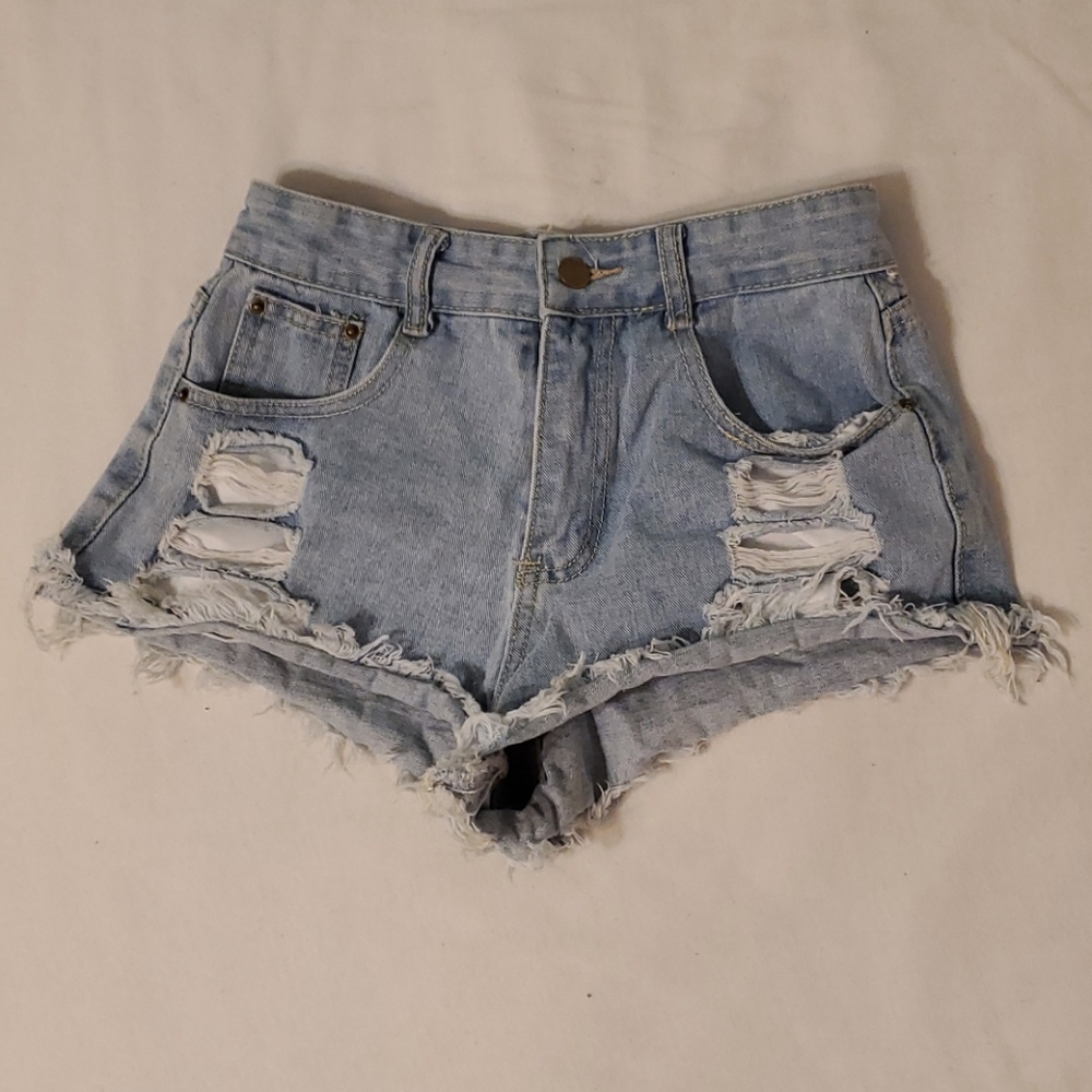 Small, light blue booty shorts